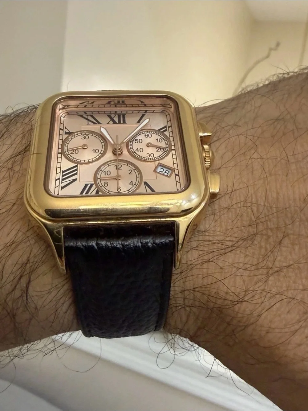 Bronzo Italia Square Chronograph Watch Rose Gold Plated Bronze Roman Numeral